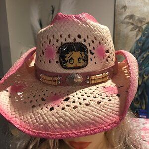 Betty Boop Cowboy Hat - Pink Straw -  One of a Kind